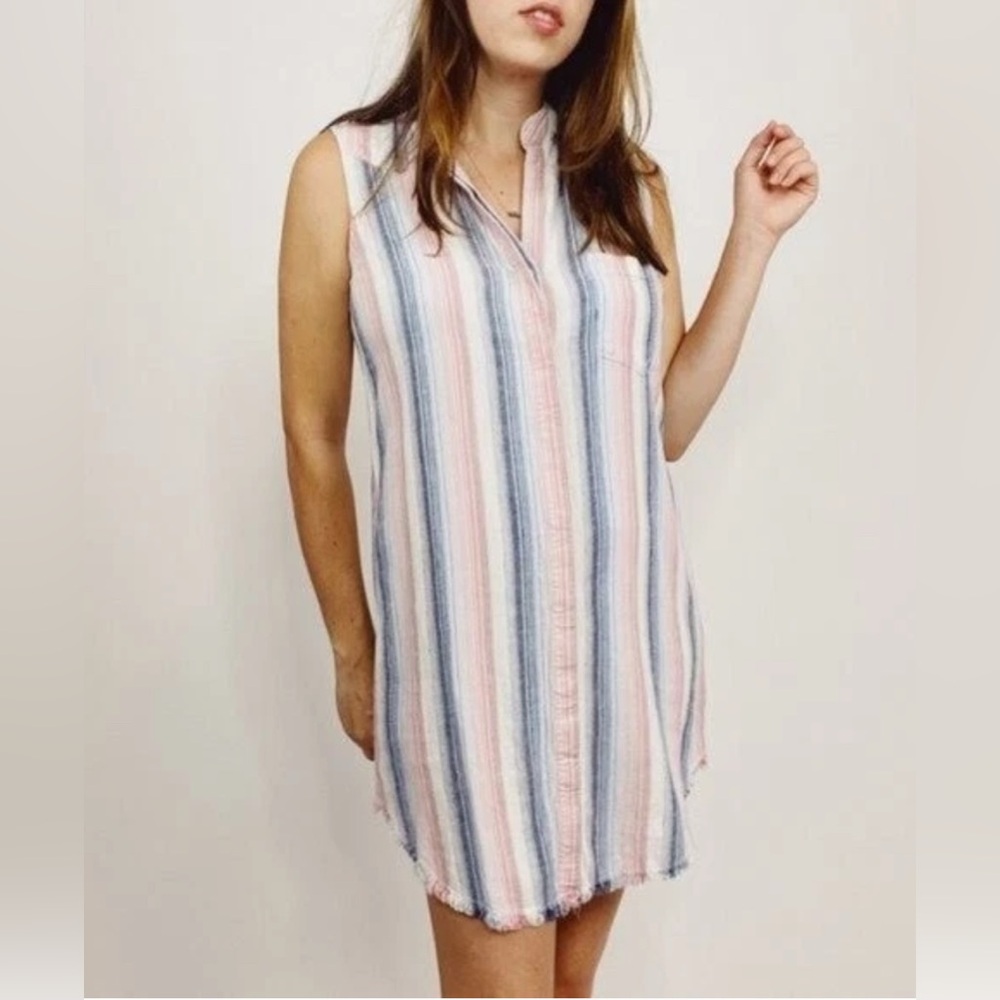 Cloth & Stone Sleeveless Button Down‎ Shirt Dress Frayed Hem Size M Linen Blend - Picture 13 of 13